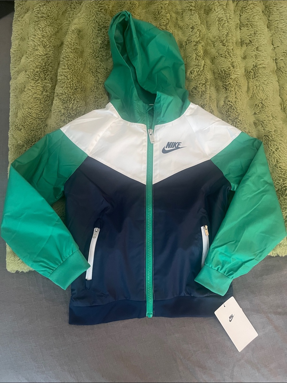 Nike Kids' Colorblock Hooded Windbreaker Jacket - Teal, White, Navy